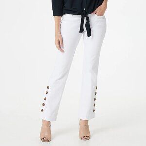 Belle by Kim Gravel Flexibelle Flare Jean Horn Buttons- White (Sz 28W) A394070